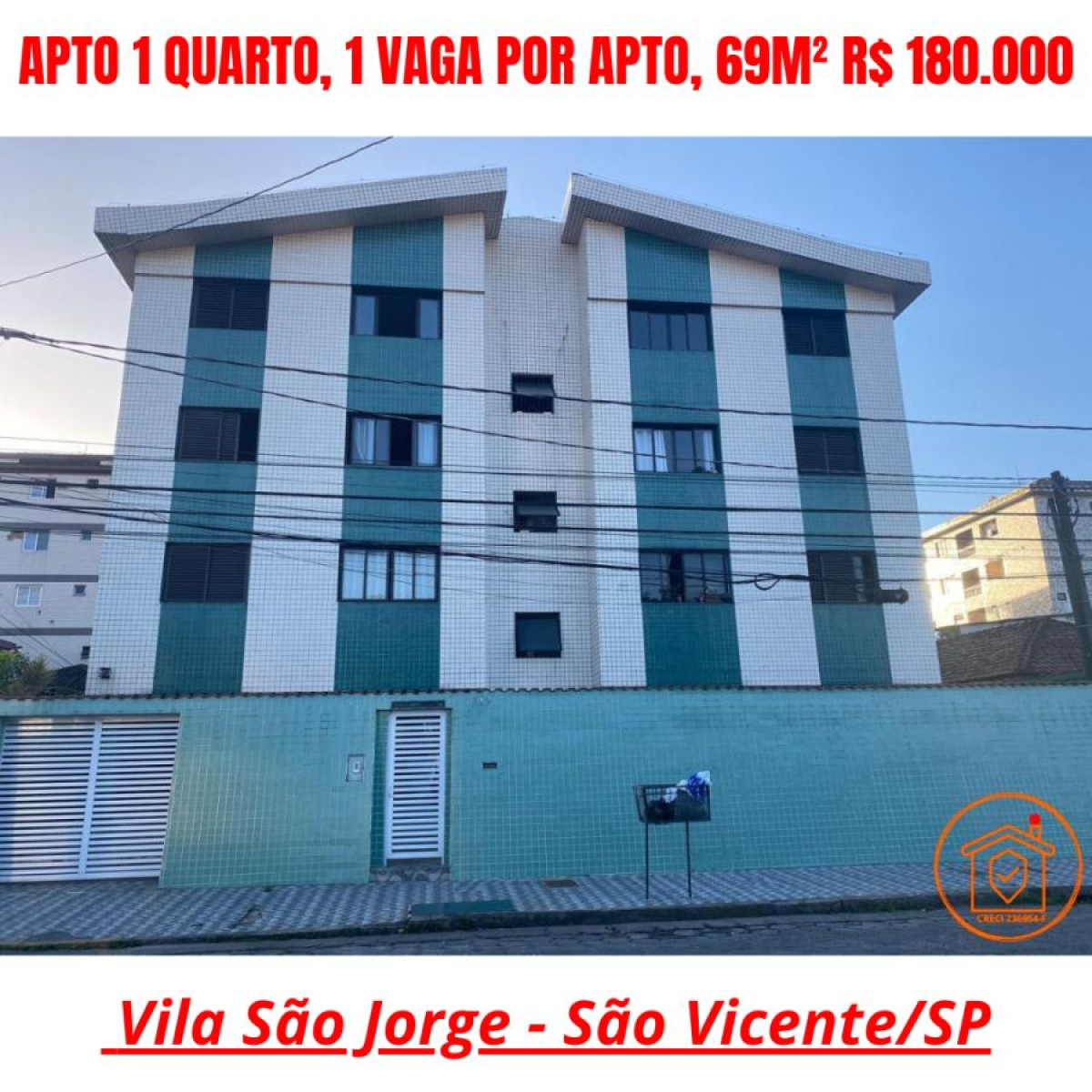 Apto 1 Quarto, 1 Vaga Por Apto, 69M² R$ 180.000, Para Venda, Vila São Jorge, São Vicente / SP.